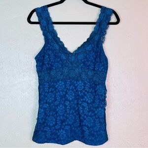 Y2K LACE FLORAL SHEER OVERLAY BABY DOLL CORSET TOP DARK TEAL BLUE SIZE  Medium
